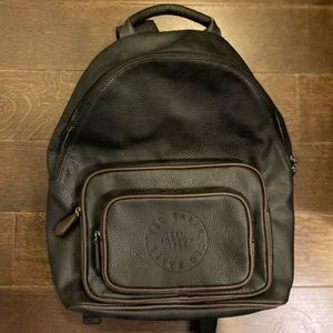 Ted Baker Black Embossed Logo Leather Travel Backpack | Like New